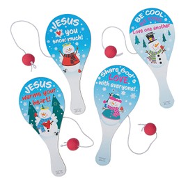 Fun Express 4" x 9" Religious Share God’s Love Snowman Wood Paddleball Games - 12 Pieces