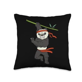 Cartoon Ninja Panda Playful Character For Kids Throw Pillow