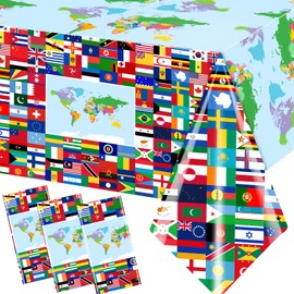 International Flag Table Cover, 3 Pieces World Flags Party Tablecloth, Rectangle Plastic Checkered Flag Table Coth for Soccer Sports Friend Gatherings Celebration Party Supplies, 108x180cm