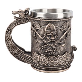 Taza de Cerveza para Hombres Taza con Revestimiento Resina de Acero Inoxidable Taza Fresca de café Vikingo para Hombres