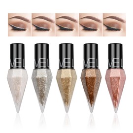 5 Colors Diamond Glitter Eyeliner Liquid Set, Long Lasting Waterproof Sparkling Eyeliner Set, Shiny Metallic Metallic Shimmer Glitter Eyeshadow for Women Girls Eye Makeup Party Festival (A)
