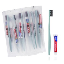 FAOEHN Disposable Toothbrushes with Toothpaste Pack of 60,Straw Green Toothbrush in Bulk with 10g Toothpaste Individually Wrapped Disposable Travel Toothbrushes Kit for Homeless,Airbnb,Hotel,Charity