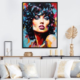 DesignQ Pop Art Wall Art, Rockstar Portrait Pop Art wall art, Pop Art Large Black Framed Wall art decor, Multi-Color Glam Canvas wall art, 30x40 inches