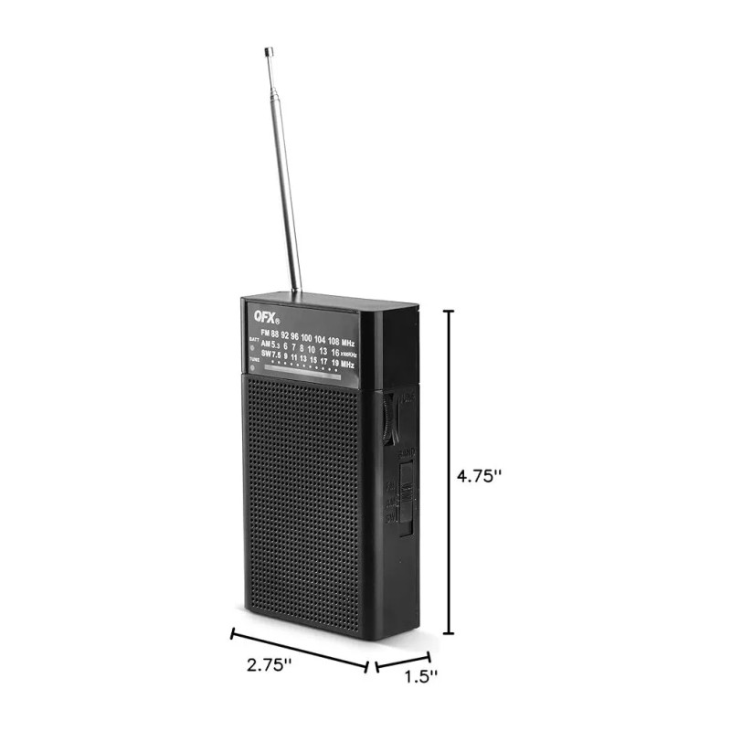 QFX R-35 Portable 3" AM, FM, SW1 Band Radio with