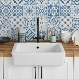 RE-COVERTILES - Tile Stickers Bathroom and Kitchen 24 Pieces 10 x 10 cm - PS00104 PVC Wall Decoration Waterproof Tiles Mosaic Style Azulejos Cement Tiles