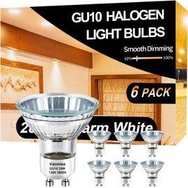 Vannise MR16 GU10 Bulb 25W, 6 Pack High Output GU10 Halogen Bulb with GU10 Base, GU10 Dimmable, NP5 GU10 120V 25W Bulb Candle Warmer 2800K Warm White, GU10+C 120V 25W Bulb for Track Lighting
