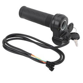 SWRXEarn Full Twist Throttle, 3-Pin Waterproof Ebike Throttle Grip with 2 Keys, Controlling Speed Universal Electric Bike Throttle Grip for E-Bikes Scooters Trikes Universal Voltage