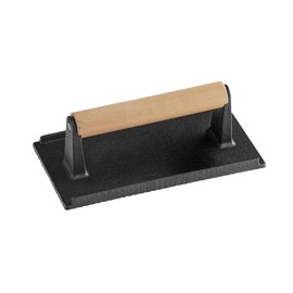 Soro Essentials- 4" x 8" Cast Iron Rectangular Steak Weight with Wooden Handle- Burger Press Smashed Burger Press Grill Press Burger Smasher BBQ Griddle Accessories for Bacon Hamburger Steak