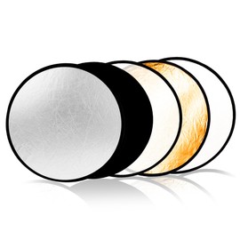 Reflector Photography 5-in-1, Portable Round Light Reflector Disc with Gold Silver White Black Diffuser, Durable & Water-Resistant for Portraits, Vlogging (24”/60cm)