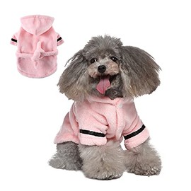 CheeseandU Dog Bathrobe for Small Dogs Winter Luxury Soft Flannel Thickened Hooded Pajamas Quick Drying and Super Absorbent Dog Bath Towel Soft Pet Nightwear for Puppy Small Dogs Cats,Pink