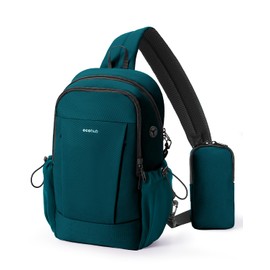 ECOHUB RFID Sling Crossbody Bags, Anti-Theft Cross Body Shoulder Travel Bag with Sturdy SBS Zippers, Water Resistant Hiking Casual Daypack for Women Men (Blue Green)