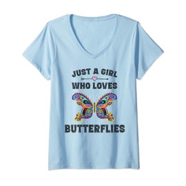 Womens Butterfly Gifts for Teen Girls with Cute Butterflies V-Neck T-Shirt