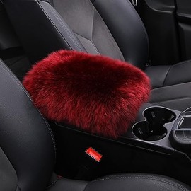 Forala Auto Center Console Pad Furry Sheepskin Wool Car Armrest Seat Box Cover Protector Universal Fit (W-Purple) (Long-Beige)