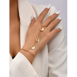 Celet Hand Chain Ring Bracelets Boho Vintage Slave Bracelets for Women Hand Harness Finger Ring for Women Girls (Golden Butterfly 3)