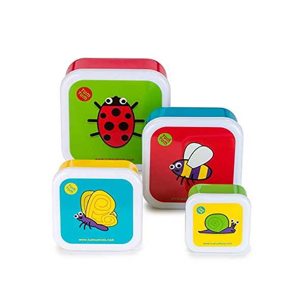 TUM TUM Nesting Snack Pots for Kids, Snack Boxes for Kids, Kids Snack Box Set, BPA Free - Bugs