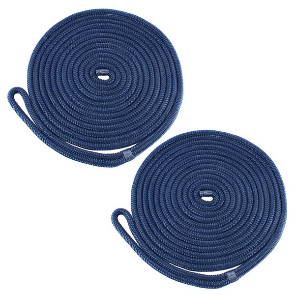 Amarine Made Dock Lines, Double Braided Nylon Dock Lines 4840 lbs Breaking Strength (L:25 ft. D:1/2 inch Eyelet: 12 inch) 2 Pack of Marine Mooring Rope Boat Dock Lines Working Load Limit:968 lbs