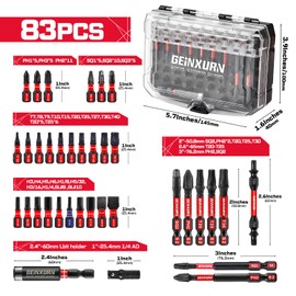 Geinxurn Impact Screwdriver Bits Set, 83Pieces Magnetic Muliti S2 Steel Phillips/Slotted/Square/Torx/Hex Insert Power Bits Tips Set with Impact Bit Holder and Socket Adapter (Black Storage Box Case)