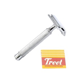 OdontoMed2011® Men’s Traditional Classic Double Edge Chrome Plated Shaving Safety Razor with 5 Pcs Razor Blades BTS-310