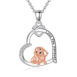 DAYLINLOVE Dog Necklace 925 Sterling Silver with Dachshund / Corgi / Schnauzer / Golden Retriever / Poodle / Yorkshire Terrier / Shih Tzu / Teckels Pendant Dog Jewellery Birthday Gift for Women