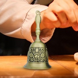 Small Bell - Relief Retro Metal Bedside Bell - Aesthetic Decorative Hand Held Bell for School Church Weddings Hotels Kitchen Ringing