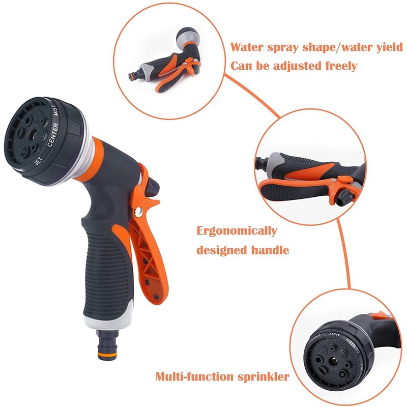 Lvpradior Garden Hose Nozzle, 8 Watering Patterns, High Pressure, Metal