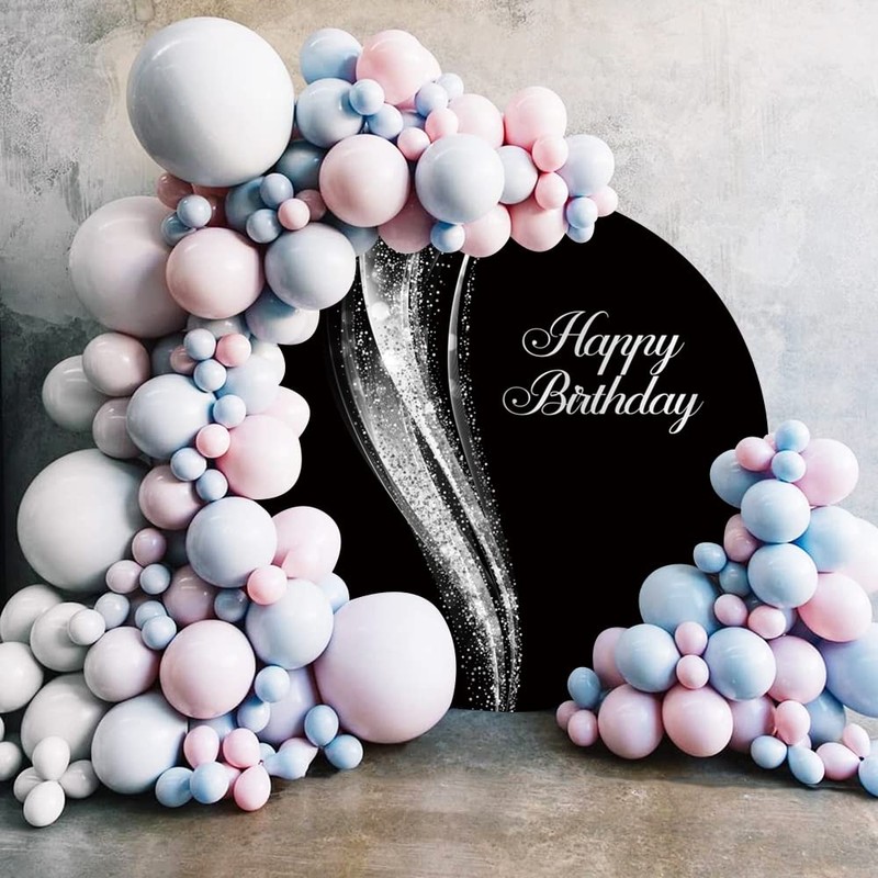 Leyiyi 6x6ft Black and Silver Birthday Round Backdrop Cover Polyester