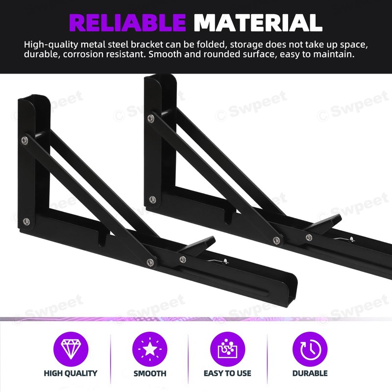 Swpeet 2 Pack 10" Folding Shelf Bracket, Heavy Duty DIY