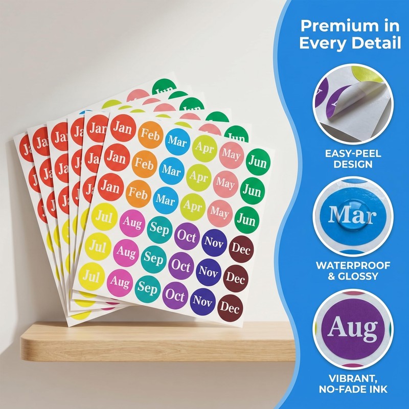 1800 Monthly Color Coding Labels, 12 Months of The Year