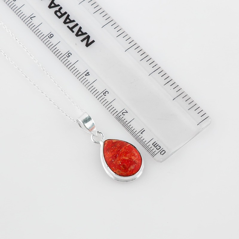 GEMKORA Real Red Coral Crystal Pendant Necklace, Natural Gemstone, Birthstone,