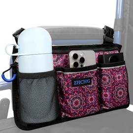 ZHCHG Wheelchair Side Bag, Wheelchair Armrest Pouch Accessories with Cup Holder, Storage Bag for Walker, Rollator, Electric Scooter Wheelchairs, Ideal Gift for Mother's Day & Father's Day (red)