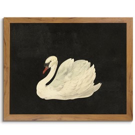Vintage Swan Wall Art Elegant White Swan Art Prints Picture Retro Mute Birds Painting Aesthetic Room Decor Framed Animals Artwork for Girls Room Living Room Bedroom Home Office Decoration, 8x10 Inch