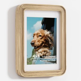 Axeman 4x6 Solid Oak Wood Picture Frames Matted to 3.5x5 with Tempered Glass for Wall Hanging & Tabletop Display, Vintage Wooden Photo Frame with Rounded Corners Perfect for Home Decor