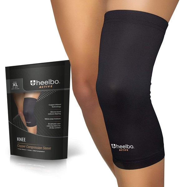 Heelbo Knee Compression Sleeve with Copper Infused Fibers and Breathable Fabric for Knee Pain Relief,Knee Support,Sore Muscles and Joints for Running,Jogging,Hiking or Arthritis,Black,Extra Large