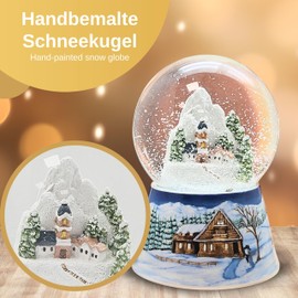 Snow Globe Christmas Music Box Mountain Village with Church Base Winter Landscape Medium Blue Music Box Winter Wonderland Shaker Christmas Decoration W 10 cm H 14 cm 20289