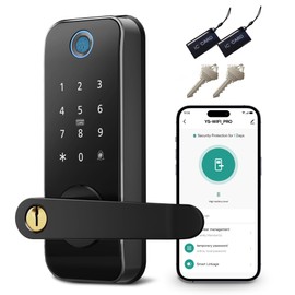 Keyless Entry Fingerprint Smart Door Lock with Handle,Digital Electronic Lock with Touchscreen Keypad,Electric Door Knob for Exterior Interior Entry/Bedroom Front Doors,Built-in WiFi
