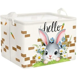 Clastyle Easter Rabbit Kid Storage Basket Boy Girl Gift Toy Box Spring Flower Baby Laundry Hamper Collapsible Clothes Organizer Nursery Bin for Bedroom, Carrot, 40 * 30 * 30 cm