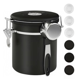 ShanSon Coffee Canister Airtight Coffee Container Stainless Steel Coffee Bean Storage Container with Scoop Coffee Canister for Beans Grounds Sugar Flour Tea Cereal,16OZ, Black
