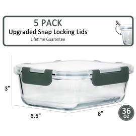M MCIRCO [5-Packs, 36 Oz Glass Meal Prep Containers with Lifetime Lasting Snap Locking Lids Glass Food Containers,Airtight Lunch Container,Microwave, Oven, Freezer and Dishwasher (4.5 Cup)