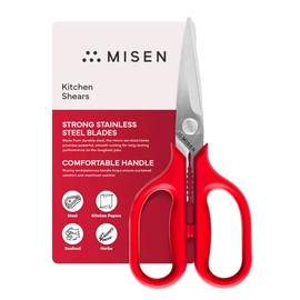 Misen - Tijeras de cocina resistentes, cómodas tijeras ambidiestras para carne, aves, hierbas y más, fáciles de limpiar, acero inoxidable alemán, pequeño, rojo