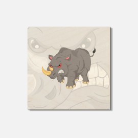 Unbranded Angry Rhino Animal 4'' X 4'' Square Wooden Coaster