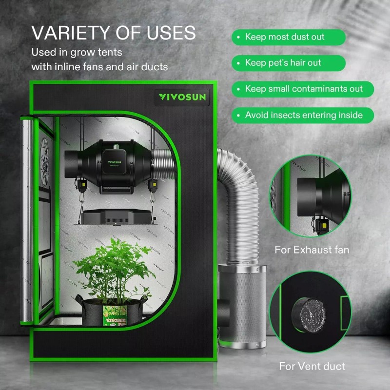 VIVOSUN 2Pcs 4"/6"/8" Grow Tent Vent Cover Duct Filter Elastic