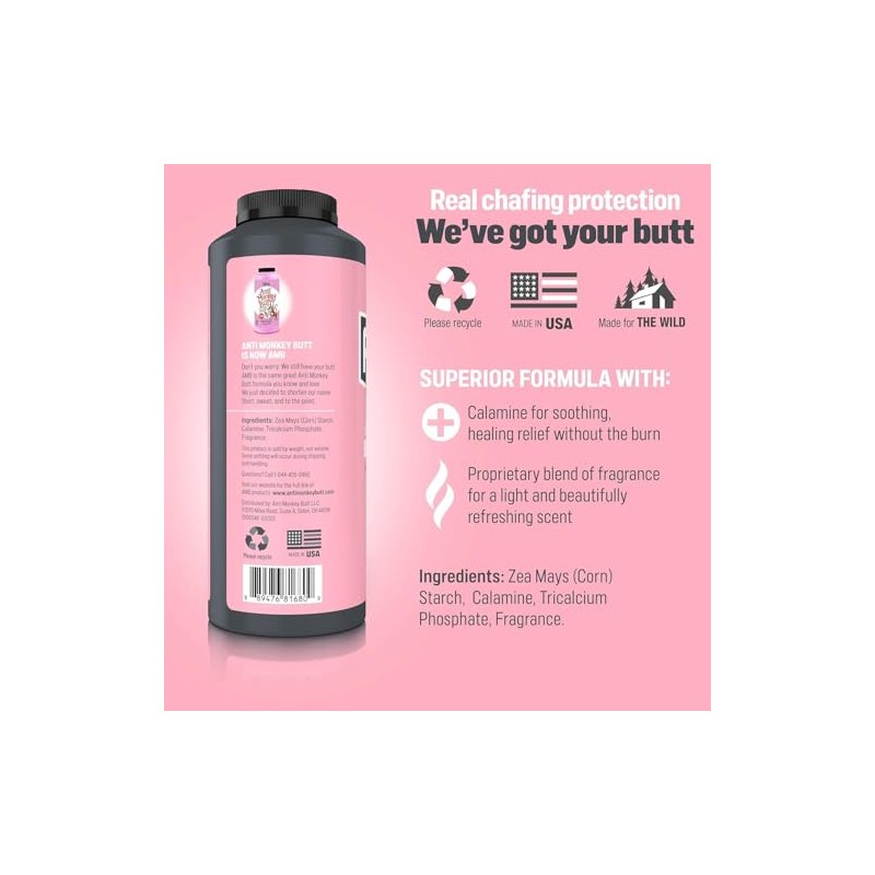 Anti Monkey Butt, Lady's Body Powder with Calamine, Prevents Chafing