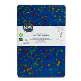 Core Kitchen Rainbow Confetti on Blue 8 x 12 Inch Recycled Plastic Charcuterie Platter Chopping Cutting Board with Non-Slip Footing, Kitchen Display Tray, 46372