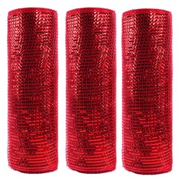 JStnana 3 Rolls Red Deco Mesh Ribbon for Crafts, 10 Inch x 30FT Per Roll Deluxe Metallic Foil Mesh Ribbon Rolls for Christmas Tree Wedding Wreaths Garland Bow Making Gift Wrapping Crafts