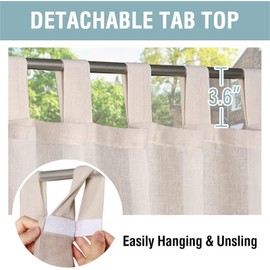 FASCINATDECO Outdoor Curtain Waterproof with Removable Loops Natural Semi-Transparent 2 Pieces 213 x 132 cm Linen Look Outdoor Curtains Opaque Curtains for Patio Door Gazebo