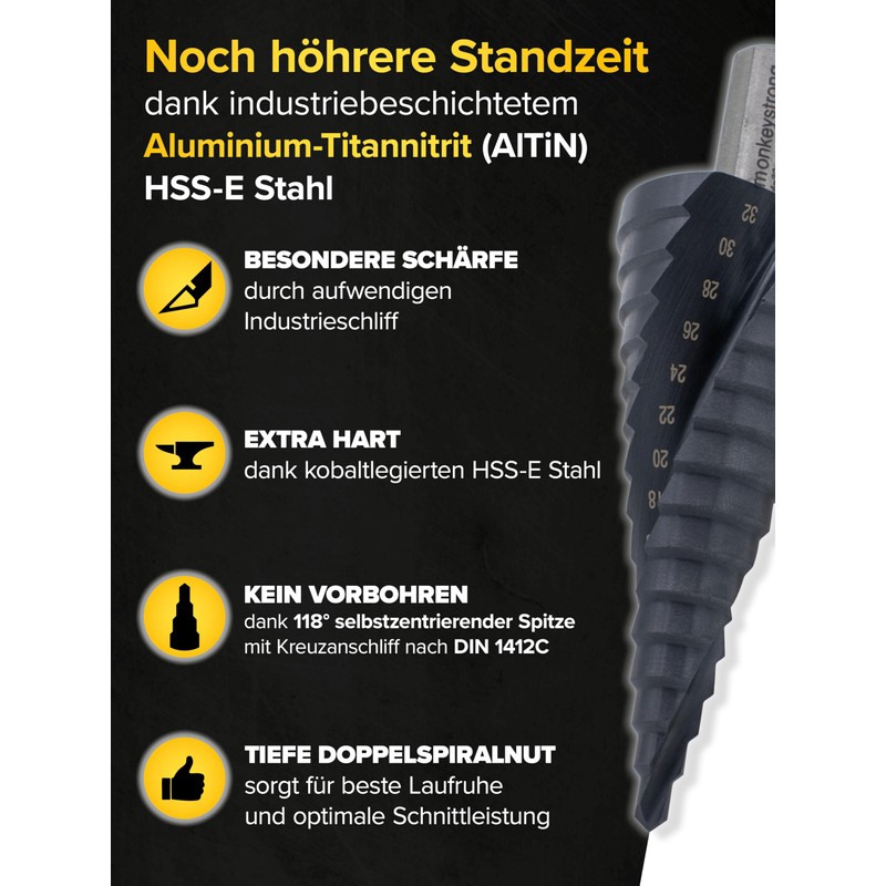 HSS Step Drill Bit Diameter 4-30 for Mild Steel, Non-ferrous