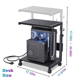 Computer Tower Stand with Charge Station and USB Charging Port - Height Adjustable PC Tower Stand, Under Desk CPU Holder Cart with Locking Caster Wheels for Fits Most PC