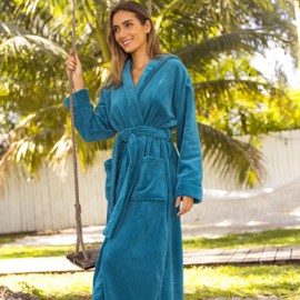 Alexander Del Rossa Women's Plush Fleece Hooded Bathrobe, Full Length Long Warm Lounge Robe with Hood Turquoise 3X (A0116ODP3X)