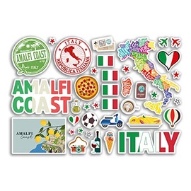 A5 Sticker Sheet Amalfi Coast Landmarks Vinyl Stickers - Italy Italian Stamps Skyline Flag Travel Holiday City Scrapbook Aesthetic #80488