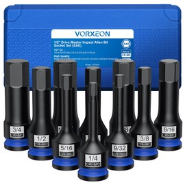VORXEON 10 PCS 1/2" Drive SAE Impact Allen Hex Bit Socket Set 42CRMO with Storage Case 1/4” 9/32” 5/16” 3/8” 7/16” 1/2” 9/16” 5/8” 11/16” 3/4”